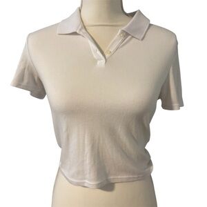 American Eagle Outfitters Cropped White Short Sleeve Polo | Excellent Condition